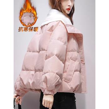 小香風秋冬季寬松夾棉短款羽絨服