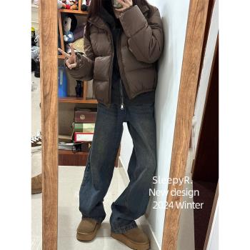 美拉德咖色羽絨棉服女冬高級感小個子加厚肯豆短款麵包服棉襖外套