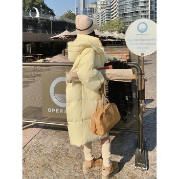 奶呼呼黃色羽絨服外套女冬季2024新韓版寬松高階感中長款90白鴨絨