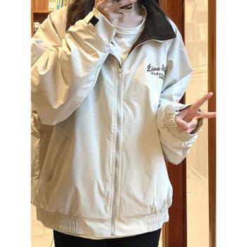 2024年新款日系復古刺繡薄外套女設計感小眾情侶學生寬松休閑夾克