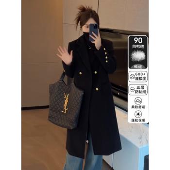 羽絨服內膽毛呢外套女中長款2023冬季新款白鴨絨西裝呢子大衣加厚