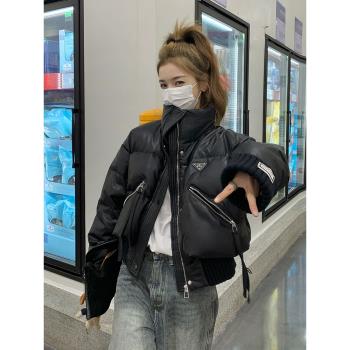美式羽絨服女小個子2025冬季新款加厚短款黑色設計師皮衣羽絨外套