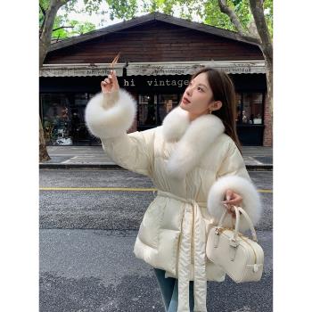 初雪舞曲 狐貍毛領90白鵝絨羽絨服女中長款小個子外套2024冬新款