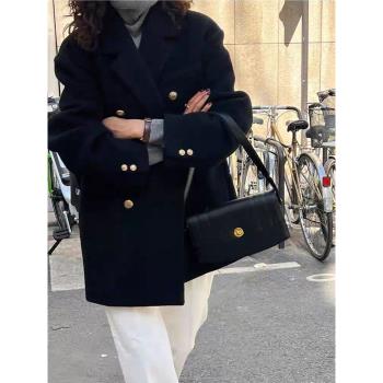 外套女chic黑色休閑呢子西裝外套
