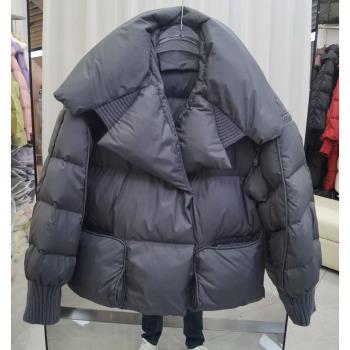 2025冬季新款韓版針織拼接大翻領短款羽絨服女白鴨絨加厚超輕外套