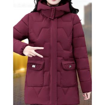 中長款大碼棉衣棉服女士2025年新款冬季胖人媽媽棉襖加厚夾棉外套