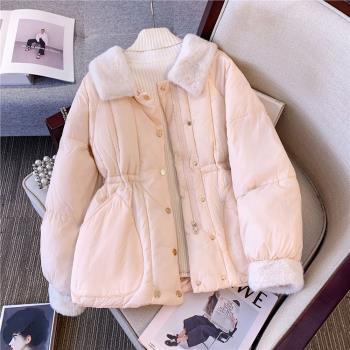 羽絨棉衣女冬季2024新款今年爆韓系派克棉服羊羔毛娃娃領棉襖外套