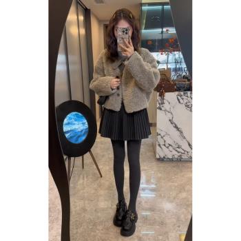 韓系小香風灰色加厚羊羔毛外套女2025冬季搖粒絨寬松保暖短款開衫