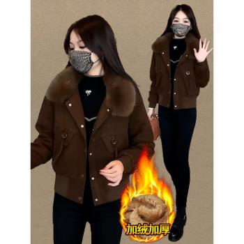 加絨加厚棉衣棉服女士2024秋冬季新款高階感時尚洋氣毛領保暖外套