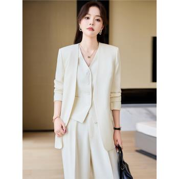 通勤無領修身正裝西服外套女2024春季新款高階職業工作服西裝套裝