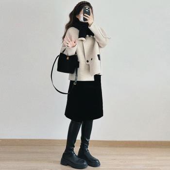2024年秋冬季新款赫本風高級感短款小個子雙面羊毛呢子大衣外套女