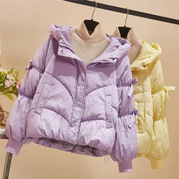 紫色羽絨棉服女冬季2024新款韓系今年爆款加厚棉襖高階感棉衣外套
