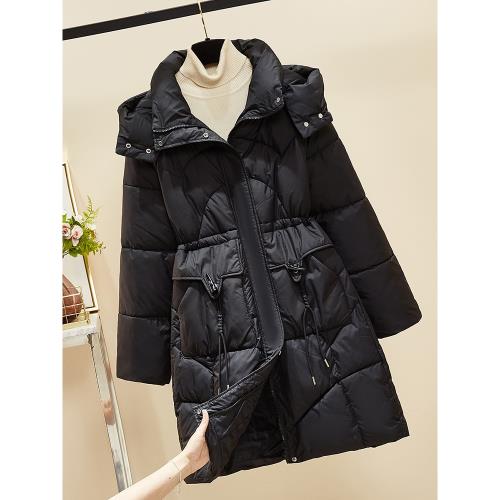 棉襖女冬季2025年新款爆大碼羽絨棉衣黑色棉服中長款收腰加厚外套