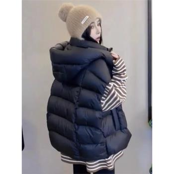 羽絨服馬甲女秋冬外穿2024新款小個子白鴨絨連帽坎肩馬夾背心外套