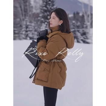 RIXO STREET法式羽絨冬季新款連帽防寒服棉襖中長款收腰加厚外套