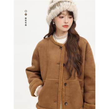 XinmonLee高階感超好看氣質復古鹿皮絨短外套冬季加厚美拉德棉服