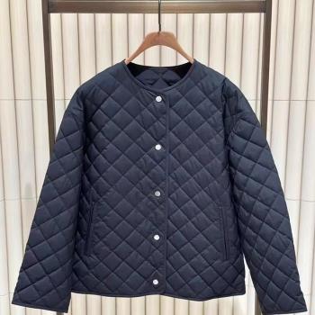 女裝2024秋冬新款絲羊毛精紡菱形格紋圓領短款羽絨服外套D2176401
