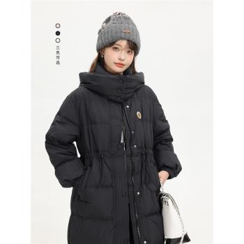 XinmonLee美式復古高級感冬季立領連帽中長款羽絨服顯瘦休閑外套