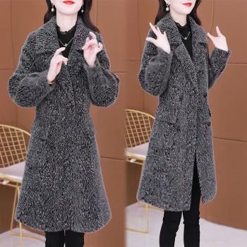 高檔加絨加厚外套女2024秋冬新款時尚中長款西裝領媽媽大衣女風衣