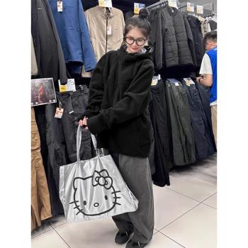 黑色搖粒絨外套女秋冬季加絨加厚棉服深秋初冬毛絨沖鋒衣抓絨內膽