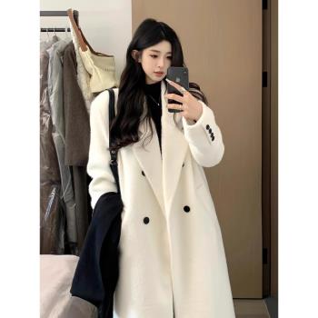 羽絨服女冬季2024新款高階感中長款呢子毛呢外套加厚羽絨內膽大衣