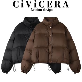 CIVICERA小個子立領羽絨服外套女冬季慵懶風寬松白鴨絨羽絨麵包服