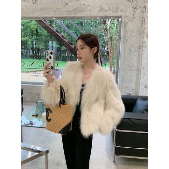 海寧冬季新款皮草女外套環保狐貍毛短款毛毛大衣顯瘦小個子年輕款