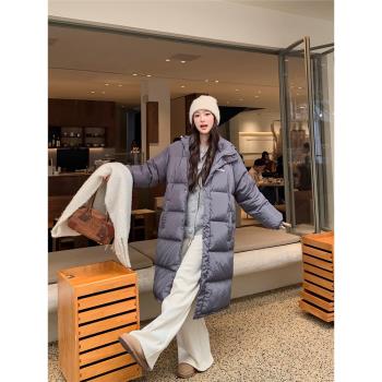 長款羽絨服女2024新款90白鴨絨韓版過膝寬松加厚連帽冬季保暖外套