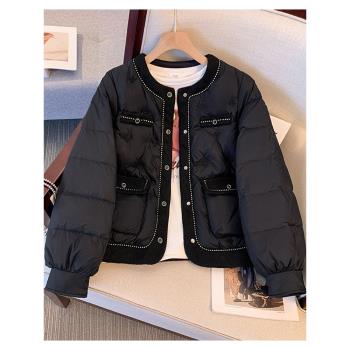 黑色小香風棒球服輕薄羽絨服女短款2024冬季新款爆款薄外套小個子