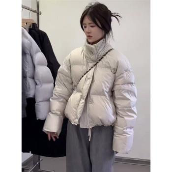 設計感立領針織拼接加厚羽絨服女2024冬季新款韓版時尚保暖外套