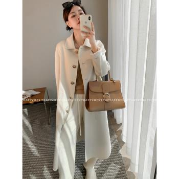 專櫃5萬的米白色純山羊絨大衣女秋冬雙面呢大衣外套中長款高階