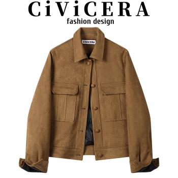 CIVICERA美拉德復古仿皮絨羽絨短外套女秋冬小個子短款百搭羽絨服