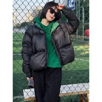 黑色麵包羽絨服女冬季短款2024新款立領時尚寬松白鴨絨外套小個子