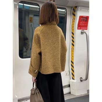 雙面呢羊毛大衣女2024新款秋韓版寬松牛角扣小個子駱駝絨羊毛外套