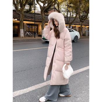 大毛領中長款羽絨棉服女冬2024新款連帽加厚高階感棉服保暖外套女