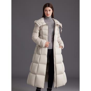 2024加厚冬季長款過膝鵝絨服時尚收腰顯瘦白色羽絨服新款女裝外套