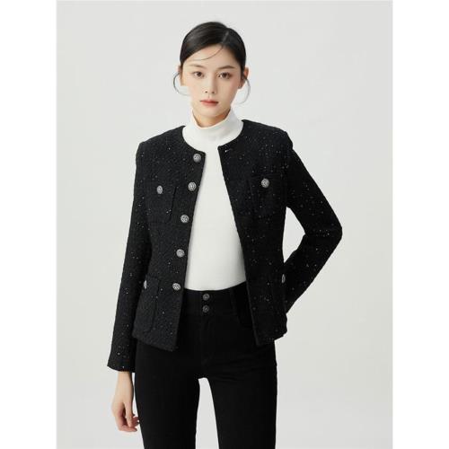 白領哥弟新2024冬季新款氣質百搭小香風單排扣圓領外套女1400722