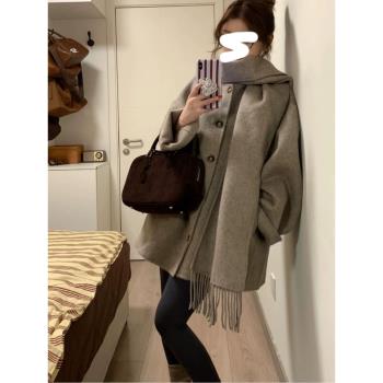 安東尼限定羊毛圍巾斗篷呢子大衣女冬季氣質高階感雙面毛呢外套女