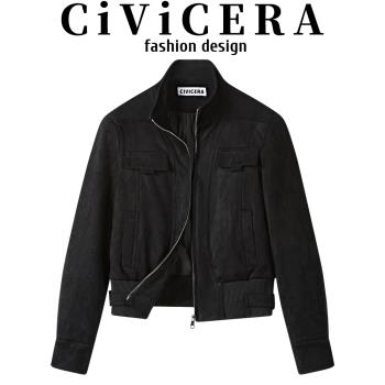 CIVICERA獨特設計感復古立領羽絨短外套女秋冬款小個子仿皮絨夾克