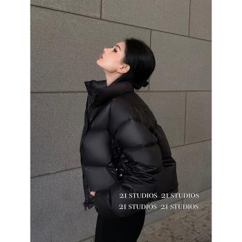 復古寬松立領短款加厚外套羽絨服