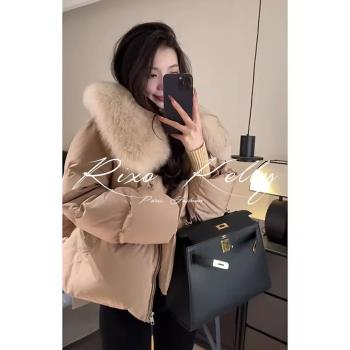 RIXO STREET法式冬季新款小香風短款加厚毛領羽絨棉服小個子外套