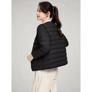 鴨寶寶2024年新款輕薄款圓領內膽羽絨服女短款內穿V無領薄款外套