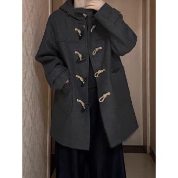 牛角扣呢子大衣女2024新款秋冬季高階感毛呢外套韓系小個子中長款
