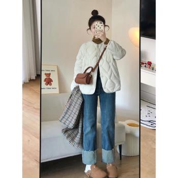 白色菱格短款棉服女2024新款冬季棉衣棉襖爆款潮保暖外套韓系加厚