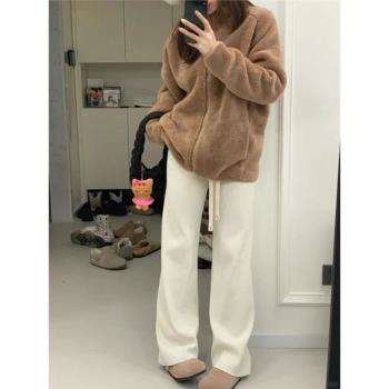咖色加厚羊羔毛外套女秋冬季新款寬松顯瘦立領羊羔絨夾克保暖上衣