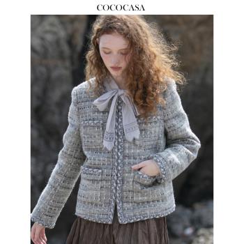 cococasa鵝絨羽絨服女短款羊毛小香風2024冬新款大牌經典歐貨外套