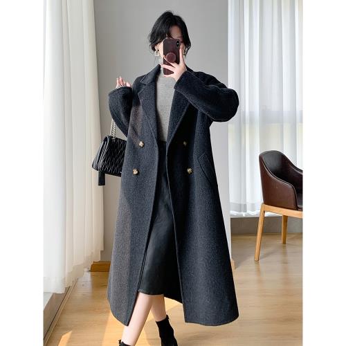 灰色韓版高端雙面羊絨大衣女長款2025新款小個子秋冬高級羊毛外套