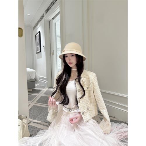 Qiauuu 公主日記 小香風粗花呢編織氣質名媛短款精致上衣外套女