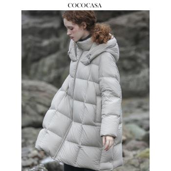 cococasa設計感麵包鴨絨羽絨服女中長款2024冬新零鵝絨歐貨灰外套
