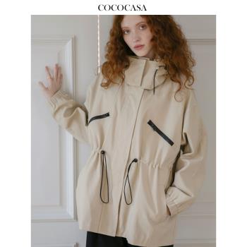 cococasa設計感小個子工裝風衣女短款2024秋高級韓系連帽歐貨外套